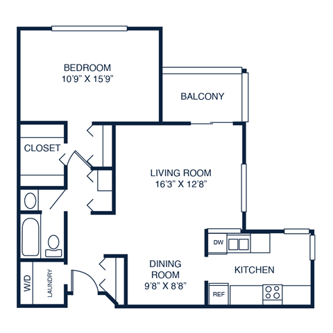 a floor plan of a studio apartment with a bedroom and a living room
